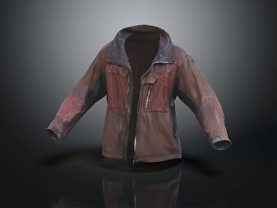 Brown Vintage Jacket With Red Accents Zipper Closure And Multiple Pockets 3d model
