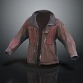Brown Vintage Jacket With Red Accents Zipper Closure And Multiple Pockets 3d model