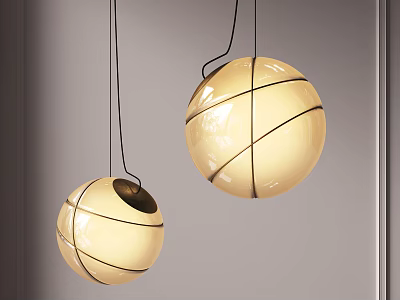 Modern Spherical Pendant Lights With Cross Line Design In Cream Glass Finish 3d model