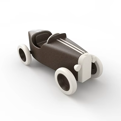 Vintage Style Electric Toy Car In Brown And White With Classic Wheels 3d model