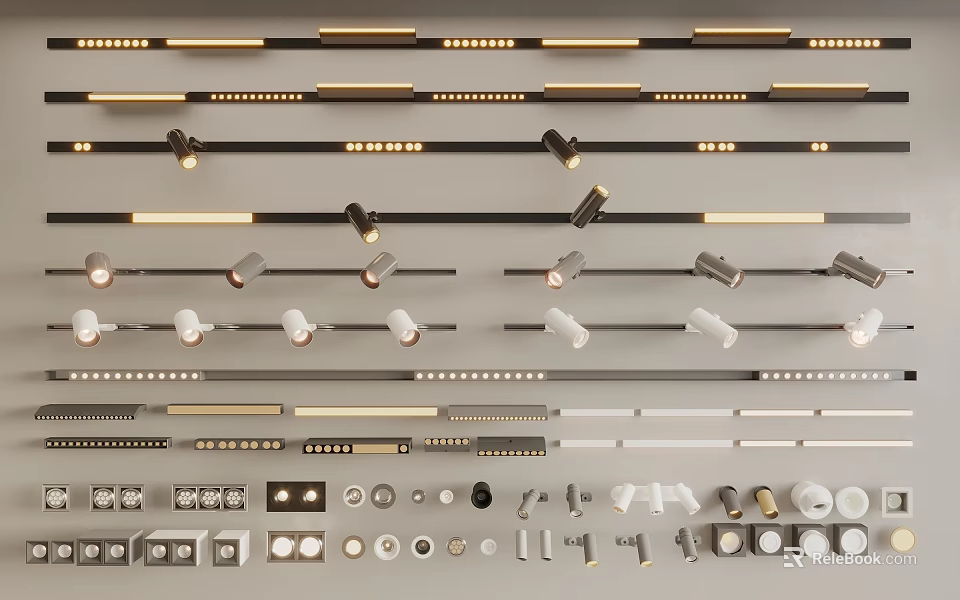 Downlights and Spotlights in Various Styles With Installation Accessories and Mounting Parts 3d model 