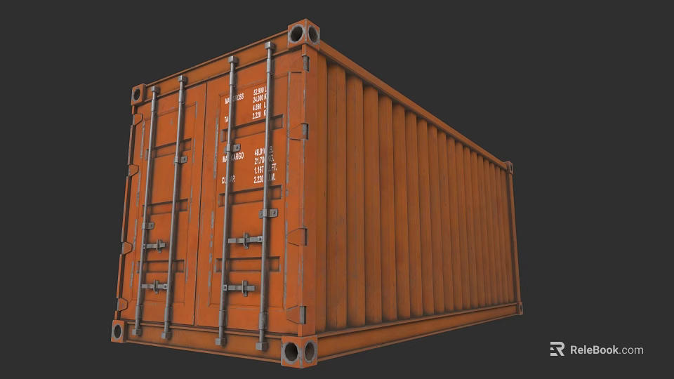 Orange Metal Shipping Container Building Structure With Door Lock And Hinges 3d model 