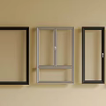Modern Casement Windows with Black and Silver Frames on Beige Wall 3d model