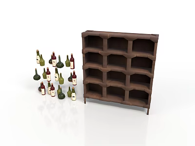 Wooden Brown Multi Tiered Wine Rack Furniture Displaying Various Wine Bottles 3d model