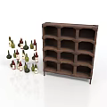 Wooden Brown Multi Tiered Wine Rack Furniture Displaying Various Wine Bottles