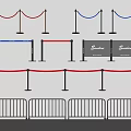 Security Barriers With Rope And Metal Fences In Red Blue Colors For Crowd Control