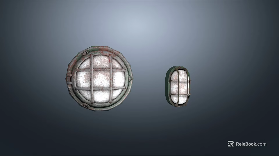 Vintage Industrial Wall Lamps With Round And Oval Metal Grid Shade Design 3d model 