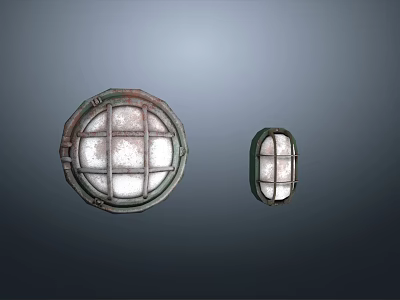 Vintage Industrial Wall Lamps With Round And Oval Metal Grid Shade Design 3d model