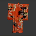 Red Japanese Traditional Kimono With Intricate Decorative Patterns And Elegant Design