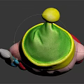 Pink Plush Toy With Green Yellow Hat On Gray Wooden Table Surface
