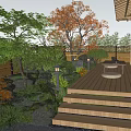 Zen Karesansui Garden Design With Wooden Deck Shoji Doors Stone Lanterns And Red Maple Trees