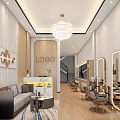 Elegant Modern Beauty Hair Salon Interior With Reception Sofa Chandelier And Mirrors