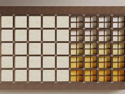 Modern Ceiling Design With Square Grid Panels And Warm Yellow Lighting 3d model