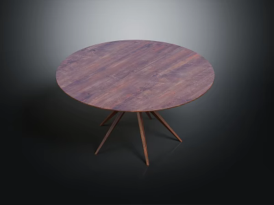 Round Wooden Table With Purple Surface And Three Metal Legs Design 3d model