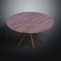 Round Wooden Table With Purple Surface And Three Metal Legs Design