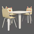 Round White Kids Table with Cartoon Animal Back Chairs Beige Seats and White Legs
