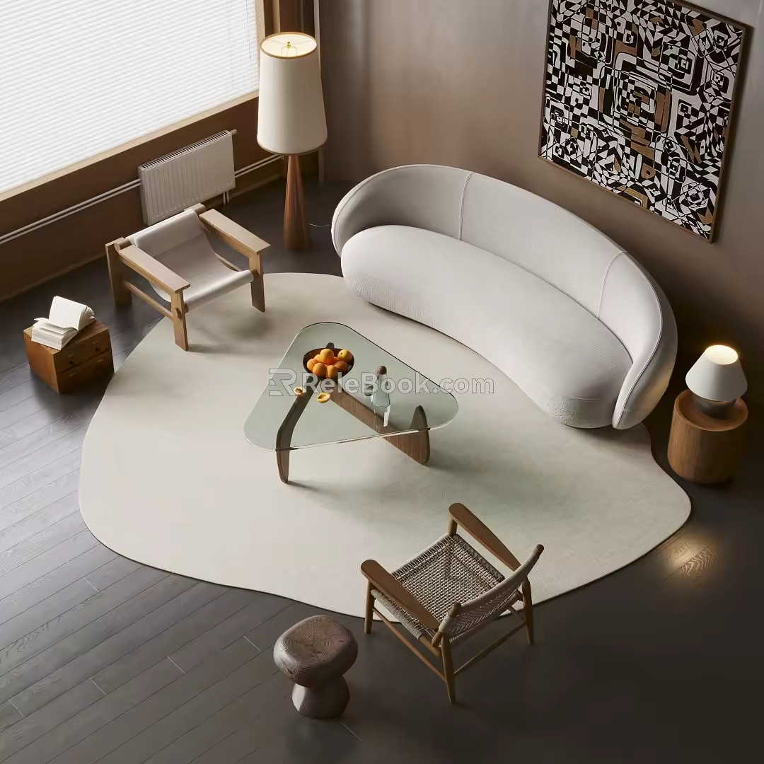 Quiet sofa tea table combination 3d model