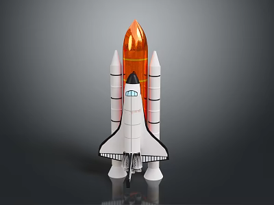 White Space Shuttle Model Featuring Orange Boosters And Black Details 3d model