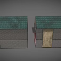 Two Dog Kennels With Green Roofs Wire Mesh Wooden Doors And Red Sides