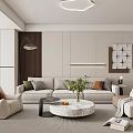 Modern Living and Dining Room Interior With Sofa TV Wall Dining Table And Green Plant