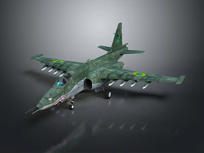 Green Camouflage Military Aircraft Model With Brazilian Wing Insignia And Landing Gear 3d model