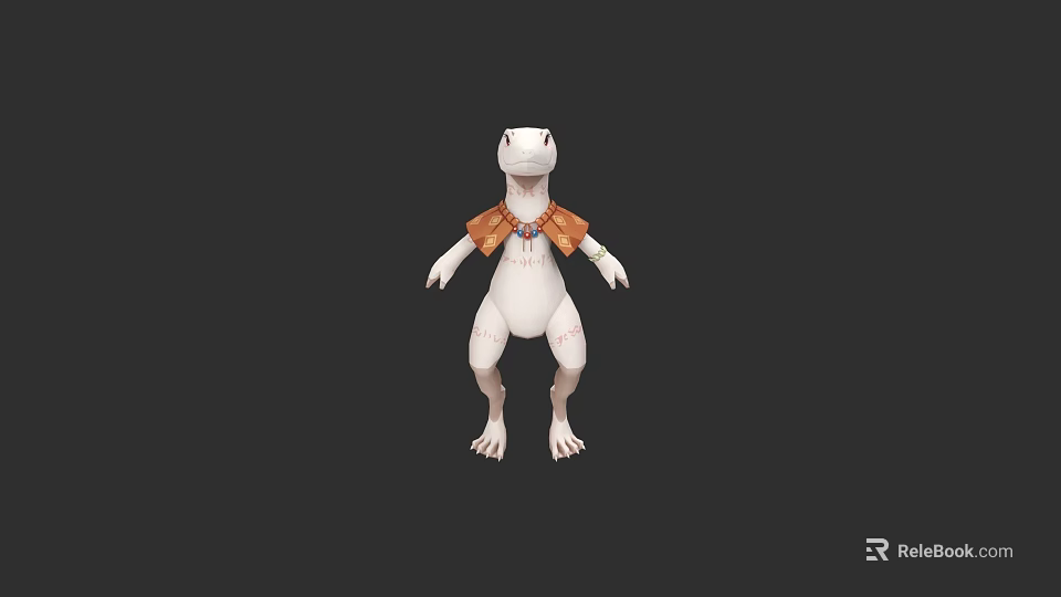 White Anthropomorphic Creature Character Wearing Brown Decorative Vest 3D Model Standing 3d model 