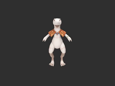 White Anthropomorphic Creature Character Wearing Brown Decorative Vest 3D Model Standing 3d model