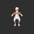 White Anthropomorphic Creature Character Wearing Brown Decorative Vest 3D Model Standing