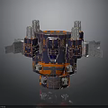Space Station Modular Structure With Deep Blue Orange Design And Solar Panels 3d model