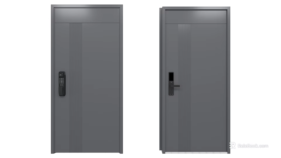 Modern Gray Security Doors With Keypad Lock And Handle Lock Design 3d model 