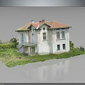 Two Story Vintage House Model With Red Roof White Walls And Green Grass