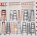 Various Staircase Types With Red Black Wooden And Metal Structures 3d model