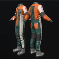 Green Orange Gray Jumpsuit Two Piece Set With Sleeved Full Length Patched Design