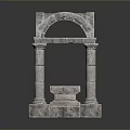 Classical Stone Building Structure With Arched Top Design And Columns Details 3d model