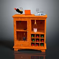 Wooden Wine Cabinet With Wine Bottles Glasses And Decorative Storage Compartments