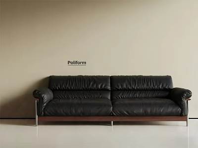 Black Leather Multi Seater Sofa With Modern Design And Metal Legs 3d model