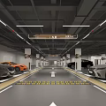 Modern Parking Garage With Yellow And White Cars Directional Signs And Arrow Markings