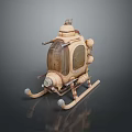 Vintage Steampunk Flying Machine With Transparent Cockpit Mechanical Propellers Wooden Frame And Sled Like Base