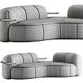 Modern Curved Sectional Sofa With Gray Fabric Upholstery And Wooden Side Tables