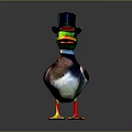 Colorful Toy Duck Wearing Black Top Hat Green Neck And Orange Beak On Dark Background