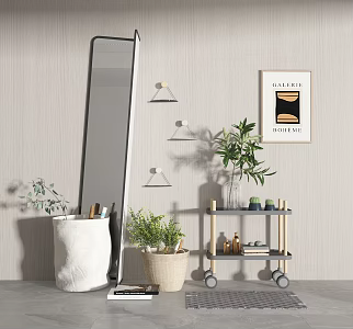 Modern Ornaments Combination Ornaments Plant Green Plant Potted Plant Storage Rack Mirror Bonsai Ornaments Decoration Area 3d model