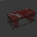 Vintage Red Desk With Worn Surface And Multiple Drawers For Home Workspace 3d model