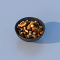 Roasted Walnuts In Black Bowl On Light Blue Surface Healthy Toasted Snack Food