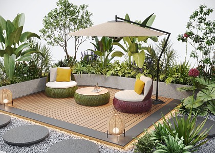 Garden landscape flower pool outdoor sofa landscape plants 3d model