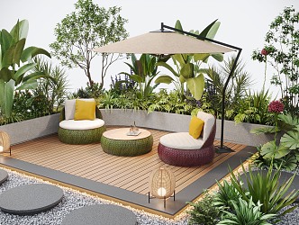 Garden landscape flower pool outdoor sofa landscape plants 3d model