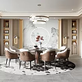 Elegant Chinese Restaurant Interior With Round Dining Table And Landscape Wall Decor 3d model