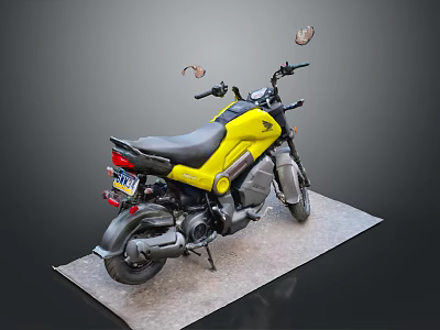 Yellow and Black Motorcycle with Black Seat and Rearview Mirrors on Display Platform 3d model