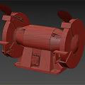 Blue Bench Grinder With Two Grinding Wheels And Red Control Button
