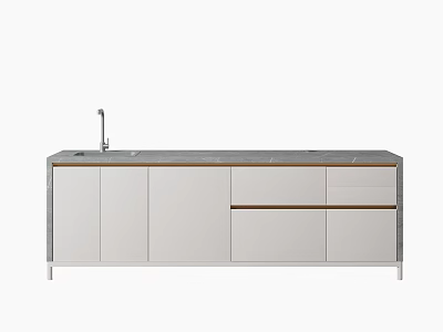 Modern Kitchen Cabinet With White Gray Doors Drawer And Faucet On Countertop 3d model