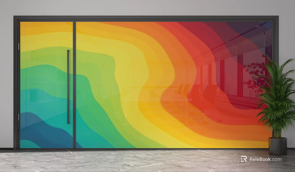 Colorful Rainbow Gradient Glass Room Divider For Modern Home Interior Decor 3d model 